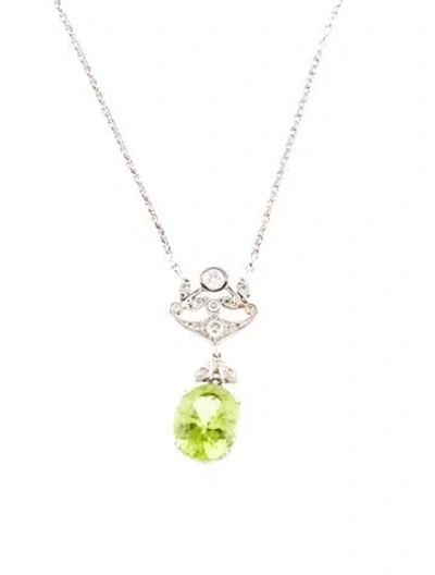 Pre-owned Necklace 14k 3.69ct Peridot & Diamond Pendant , 18.25" In Multi