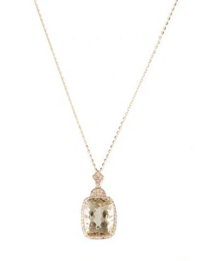 Pre-owned Necklace 14k 3.90ct Feldspar & Diamond Pendant , 18" In Multi