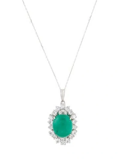 Pre-owned Necklace 14k 4.48ct Emerald & Sapphire Pendant , 18" In Multi
