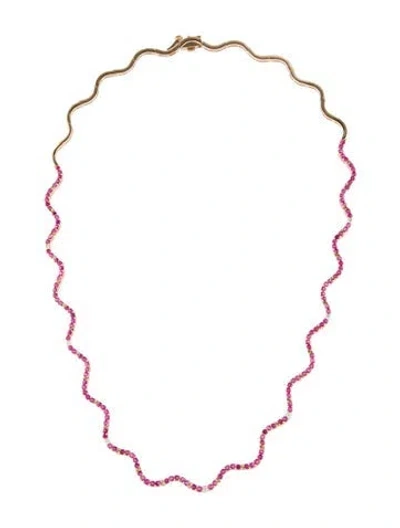 Pre-owned Necklace 14k 4.50ctw Ruby & Diamond Wavy Collar, 17" In Multi