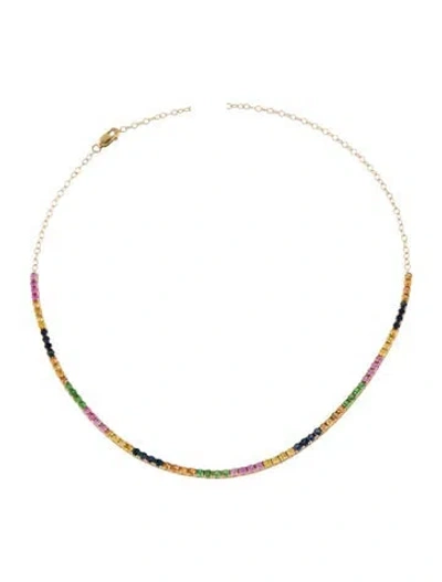 Pre-owned Necklace 14k 4.83ctw Sapphire & Tsavorite Choker , 16.75" In Multi