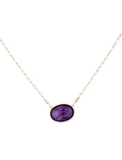 Pre-owned Necklace 14k 4.93ct Charoite Pendant , 18" In Multi