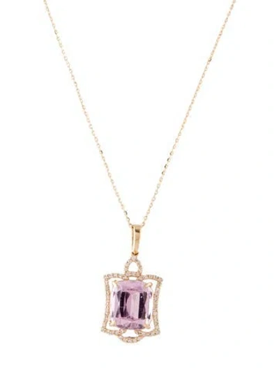 Pre-owned Necklace 14k 5.00ct Kunzite & Diamond Pendant , 17.75" In Multi