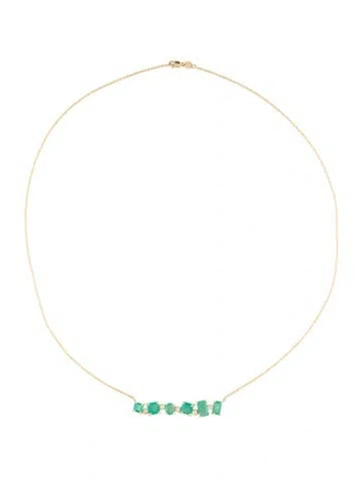 Pre-owned Necklace 14k 5.00ctw Emerald & Diamond Rhythmic Bar , 19.5" In Multi