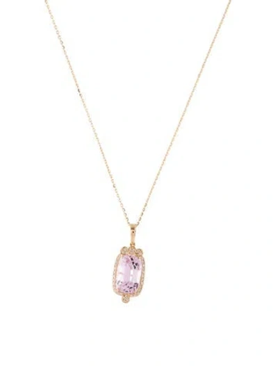Pre-owned Necklace 14k 5.07ct Kunzite & Diamond Pendant , 17.75" In Multi