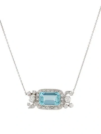 Pre-owned Necklace 14k 5.10ct Aquamarine & Diamond Pendant , 16" In Multi