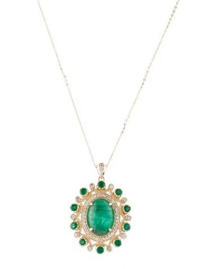 Pre-owned Necklace 14k 6.43ctw Emerald & Diamond Pendant , 18" In Multi