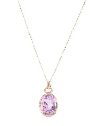 Pre-owned Necklace 14k 6.51ct Kunzite & Diamond Pendant , 17.75" In Multi