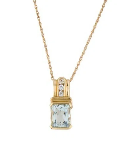 Pre-owned Necklace 14k 6.63ct Aquamarine & Sapphire Pendant , 20" In Multi