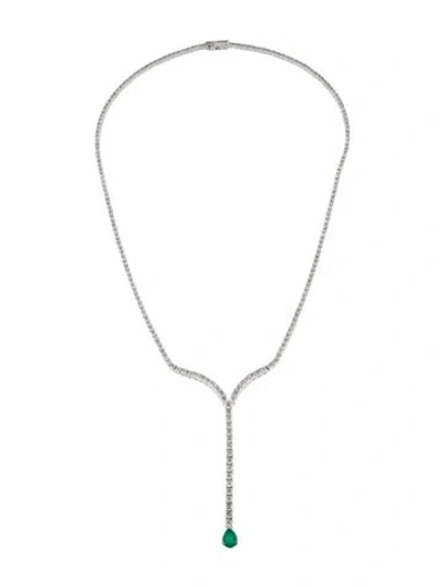 Pre-owned Necklace 14k 7.00ctw Diamond & Emerald Lavalier , 18" In Multi