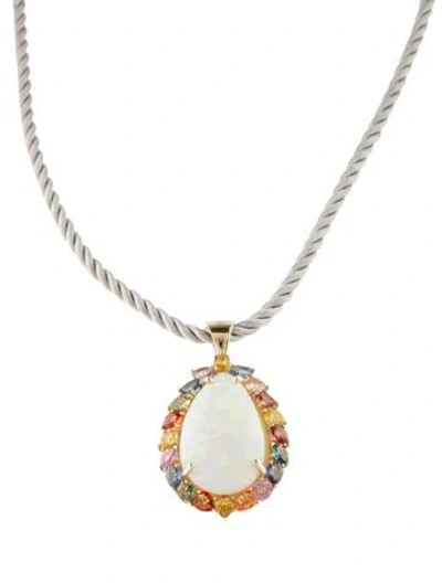 Pre-owned Necklace 14k 7.00ctw Sapphire & Opal Silk Cord Pendant , 17" In Silver