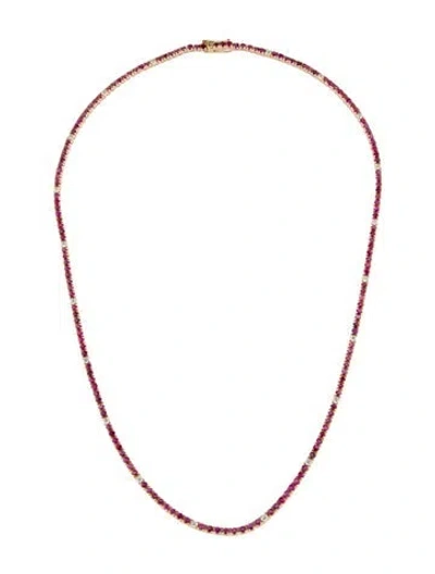 Pre-owned Necklace 14k 7.16ct Ruby & Diamond Tennis , 17" In Multi