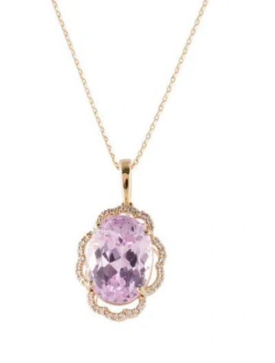 Pre-owned Necklace 14k 7.80ct Kunzite & Diamond Pendant , 17.75" In Multi