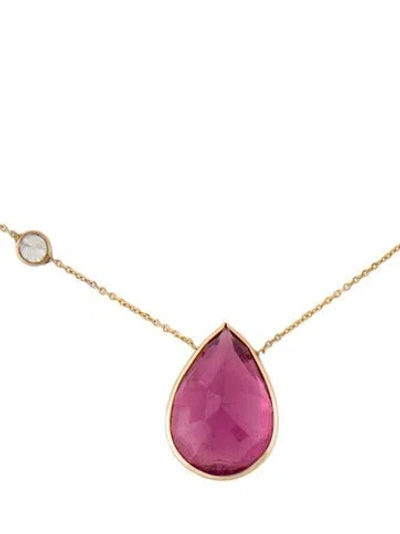 Pre-owned Necklace 14k 8.10ct Tourmaline & Diamond Pendant , 16" In Multi