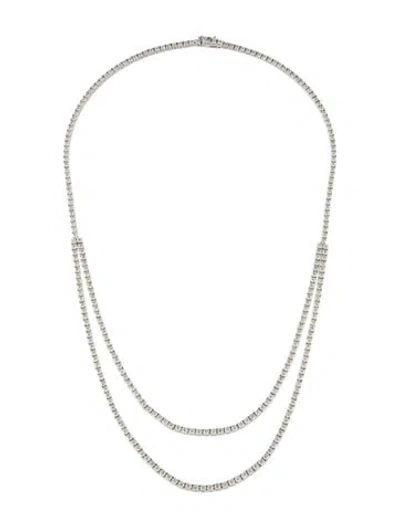 Pre-owned Necklace 14k 9.4ctw Diamond Double Tennis , 17" In Multi