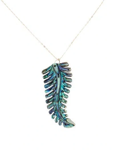 Pre-owned Necklace 14k Abalone Leaf Pendant , 18" In Multi