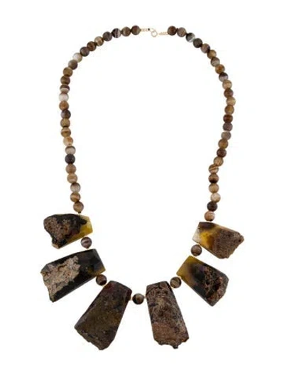 Pre-owned Necklace 14k Agate Beaded Collar , 23.75" In Multi