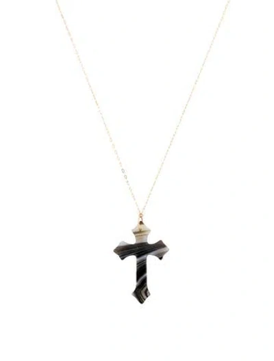 Pre-owned Necklace 14k Agate Cross Pendant, 17.75" In Multi