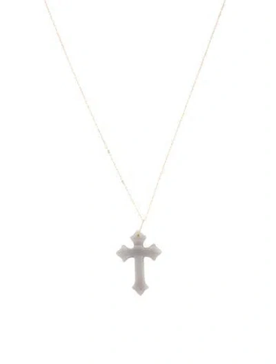 Pre-owned Necklace 14k Agate Cross Pendant , 18" In Multi