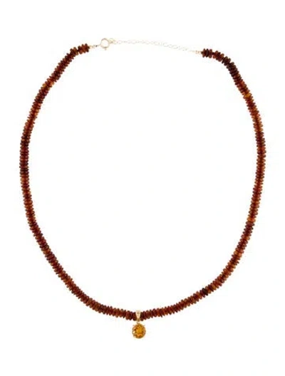 Pre-owned Necklace 14k Amber & Citrine Bead Strand Pendant , 18.5" In Multi