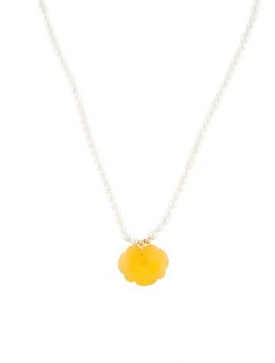 Pre-owned Necklace 14k Amber & Pearl Pendant , 18" In Multi
