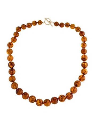 Pre-owned Necklace 14k Amber Bead Strand, 21.25" In Orange