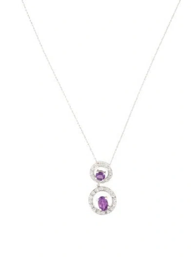 Pre-owned Necklace 14k Amethyst & Diamond Pendant , 16" In Multi