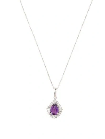 Pre-owned Necklace 14k Amethyst & Diamond Pendant , 18" In Multi