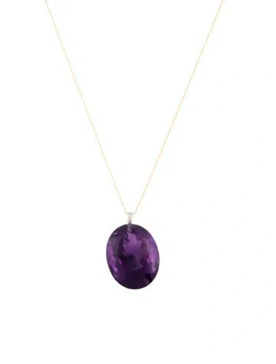 Pre-owned Necklace 14k Amethyst & Diamond Pendant , 18" In Multi