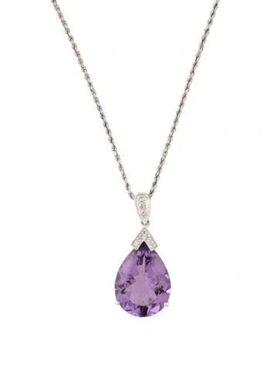 Pre-owned Necklace 14k Amethyst & Diamond Pendant , 18.5" In Multi