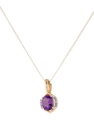 Pre-owned Necklace 14k Amethyst & Diamond Pendant , 19" In Multi