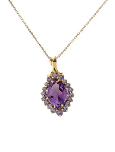 Pre-owned Necklace 14k Amethyst & Iolite Pendant , 18" In Multi