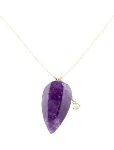 Pre-owned Necklace 14k Amethyst & Peridot Pendant , 18" In Multi