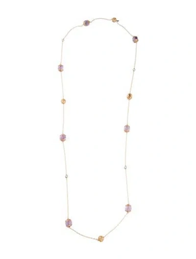 Pre-owned Necklace 14k Amethyst & Topaz Long Station , 36" In Multi