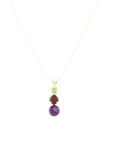 Pre-owned Necklace 14k Amethyst, Garnet & Peridot Pendant , 18" In Multi