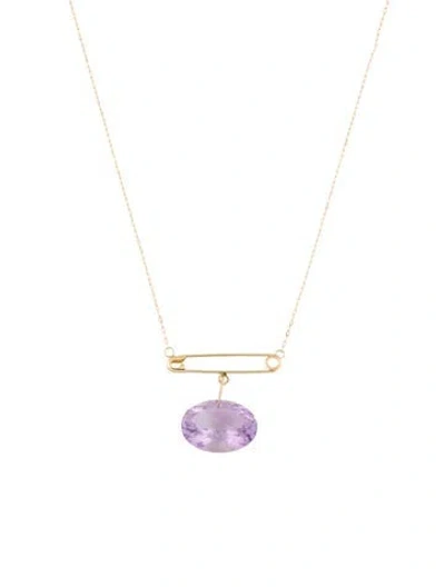 Pre-owned Necklace 14k Amethyst Safety Pin Pendant , 18.5" In Multi