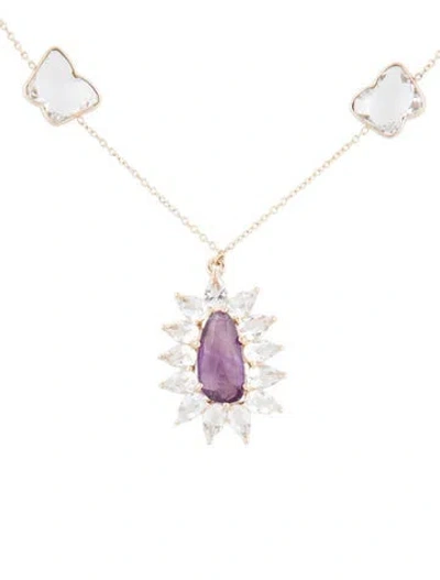 Pre-owned Necklace 14k Amethyst, Topaz & Quartz Butterfly Station Pendant , 18" In Multi