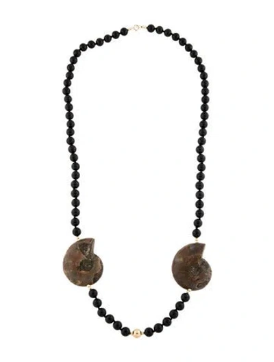 Pre-owned Necklace 14k Ammolite & Onyx Bead , 29" In Multi