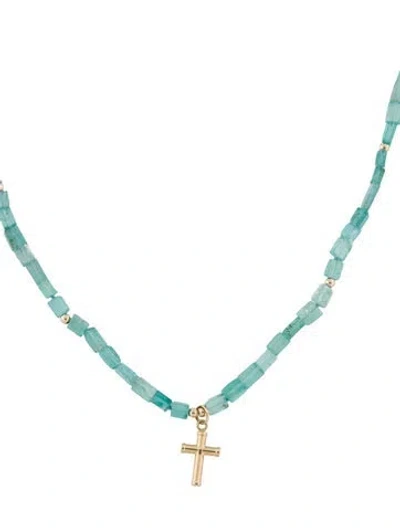 Pre-owned Necklace 14k Apatite Cross Bead Pendant , 15.25" In Multi
