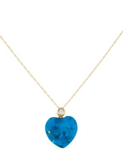 Pre-owned Necklace 14k Aquamarine & Composite Turquoise Heart Pendant , 18" In Multi