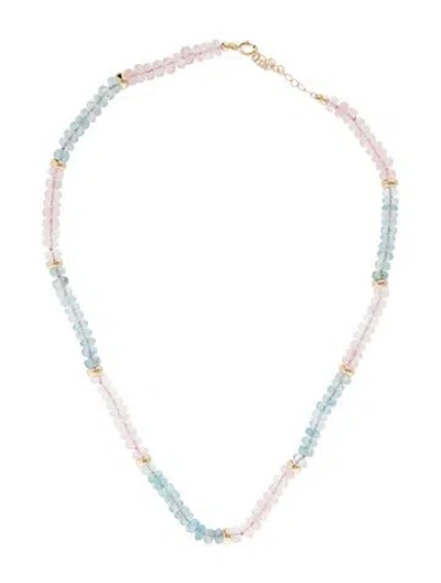 Pre-owned Necklace 14k Aquamarine & Morganite Beaded , 16.5" In Multi