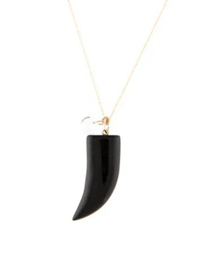 Pre-owned Necklace 14k Aquamarine & Onyx Tooth Pendant , 18" In Multi
