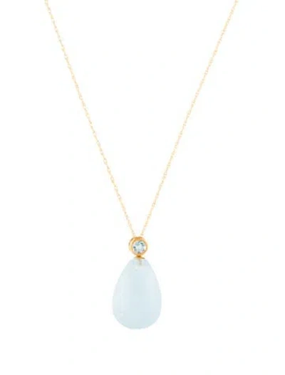 Pre-owned Necklace 14k Aquamarine & Topaz Pendant , 18" In Multi