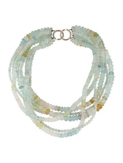 Pre-owned Necklace 14k Aquamarine, Beryl & Tourmaline Beaded  In Multi