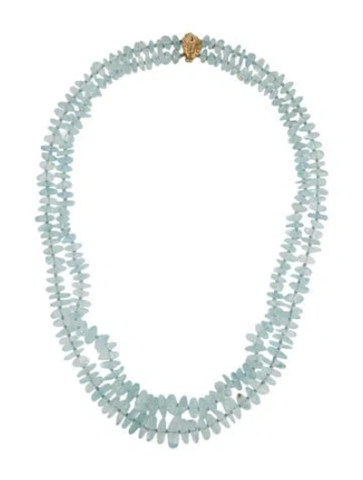 Pre-owned Necklace 14k Aquamarine Double Strand Bead , 22.5" In Blue
