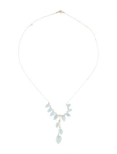 Pre-owned Necklace 14k Aquamarine Leaf Station , 18" In Multi