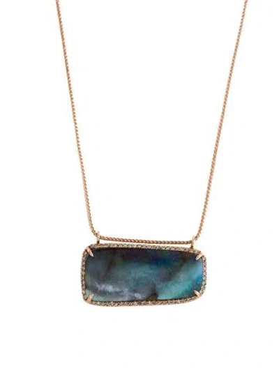 Pre-owned Necklace 14k Boulder Opal & Diamond Pendant , 30" In Multi