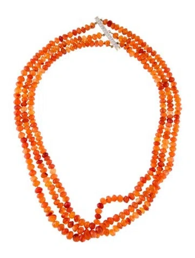 Pre-owned Necklace 14k Carnelian & Diamond Multi-strand Collar
