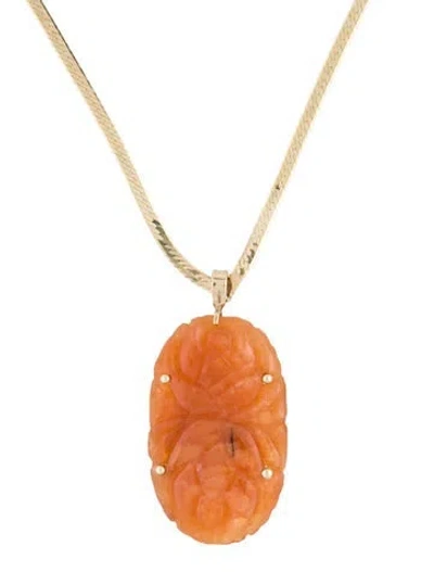 Pre-owned Necklace 14k Carnelian Carved Pendant , 16" In Multi