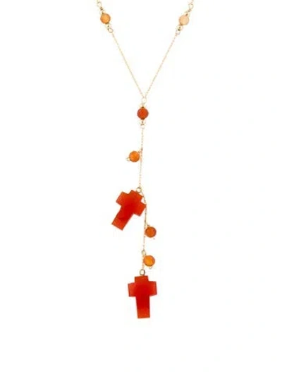 Pre-owned Necklace 14k Carnelian Cross Pendant , 17.25" In Multi